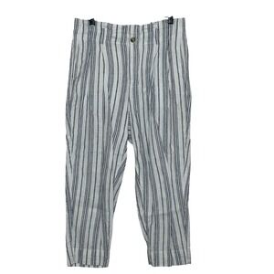 Madewell Linen Blend High Ultra High Rise Cropped Pant Size 12 Blue White Stripe
